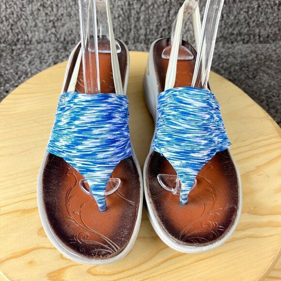 Bzees Platforms Sandals Womens 8.5 Blue White Slip On Thong Comfort Shoe - Picture 6 of 10